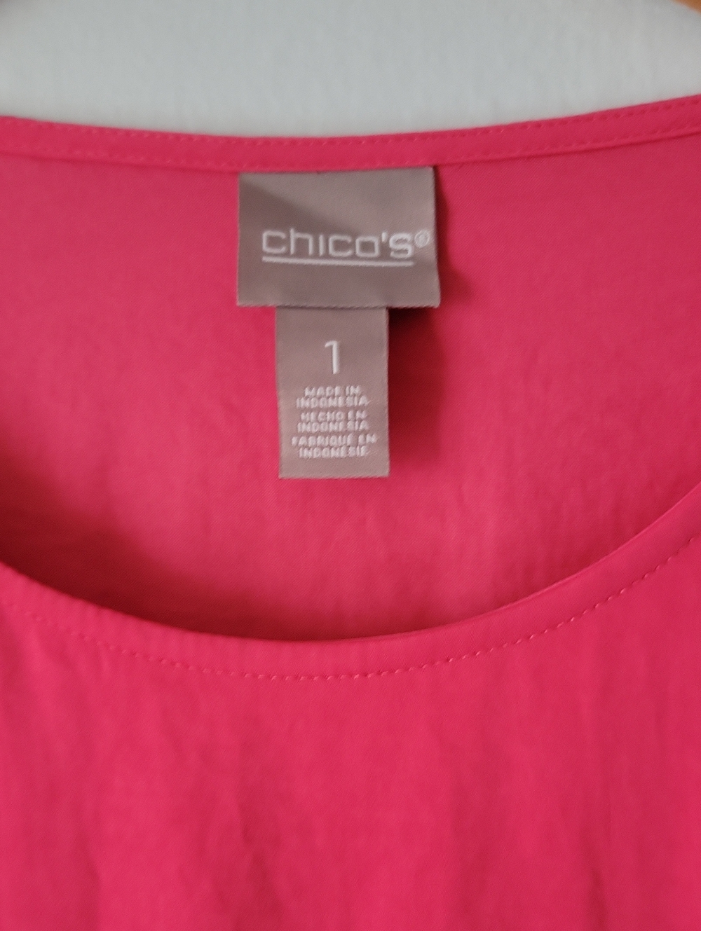 Chico's Hot Pink Draped Roll-Tab Blouse - Picture 4 of 4